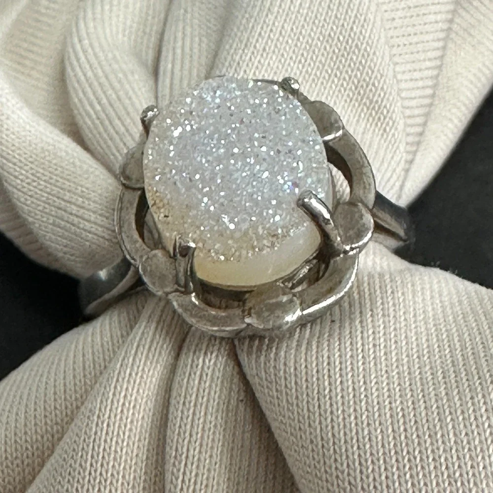 Sterling Silver White Stone Ring Woman Cocktail Ring Size 5 .925 Custom Jewelry